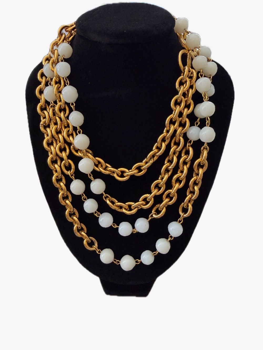 Vintage Chanel Beaded Glass and Chain Necklace 24kt Gold Plated